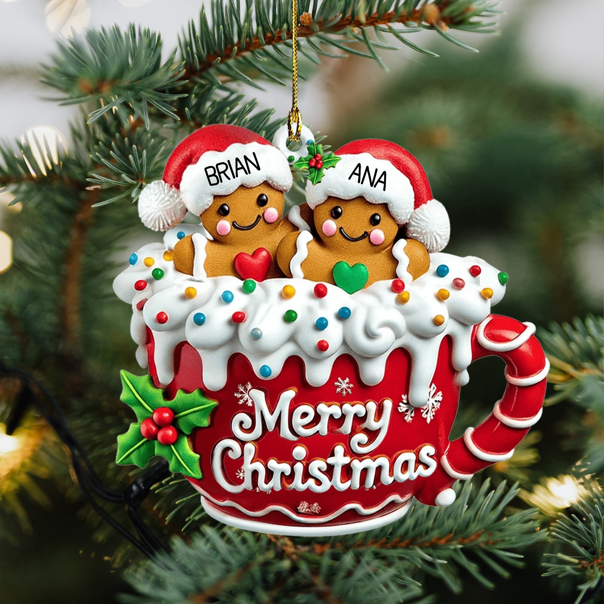 Merry Christmas - Personalized Gingerbread Family Ornament