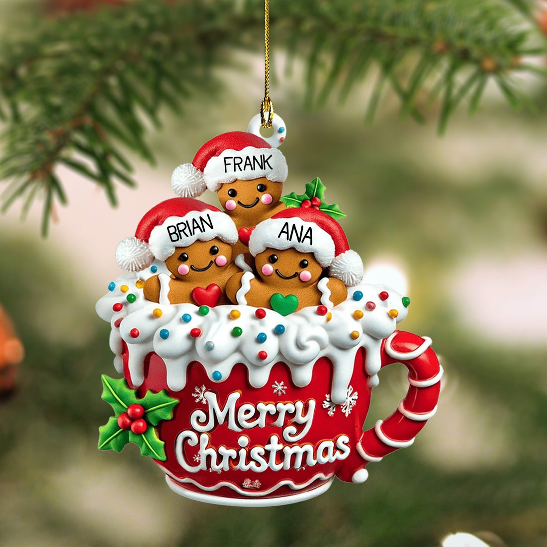 Merry Christmas - Personalized Gingerbread Family Ornament