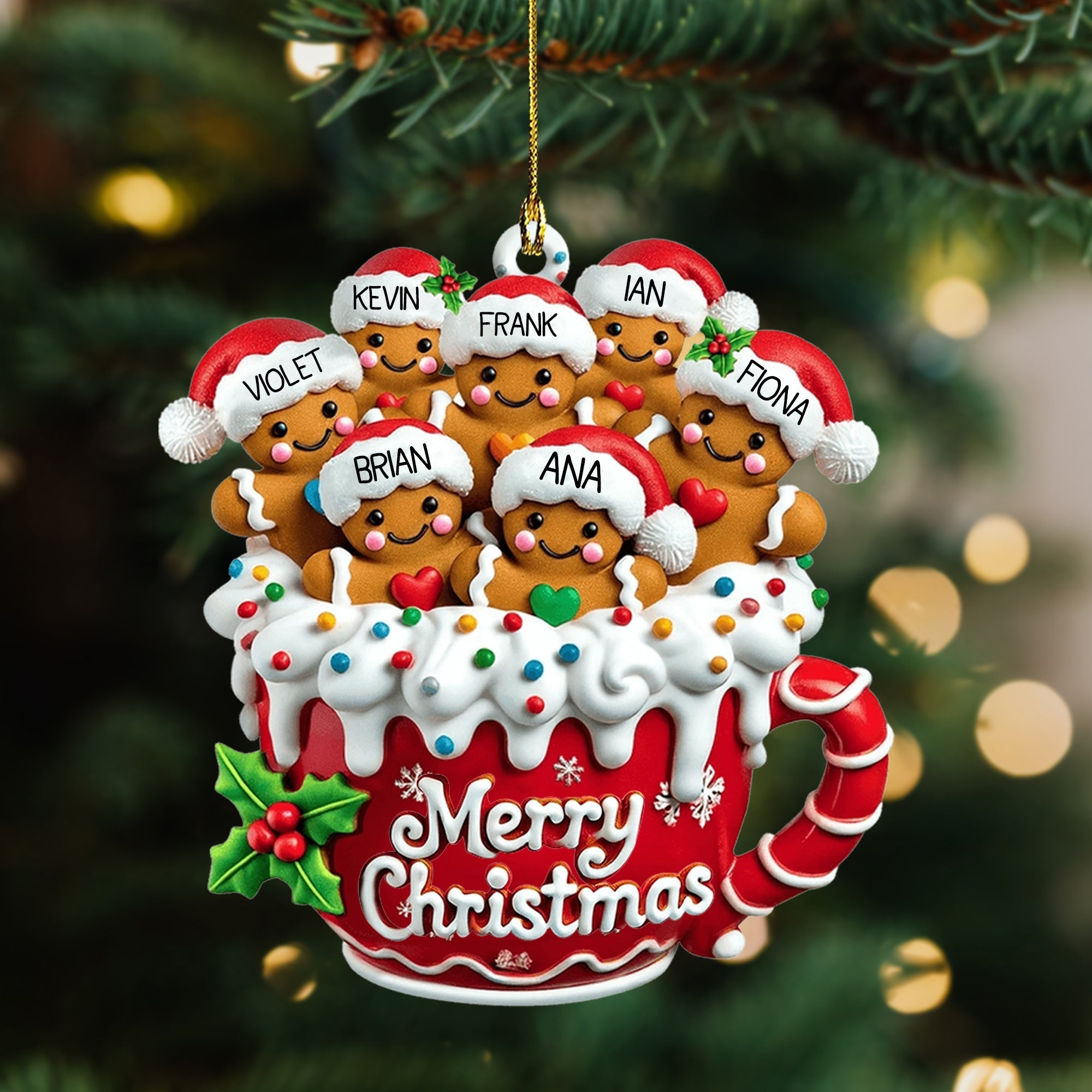 Merry Christmas - Personalized Gingerbread Family Ornament