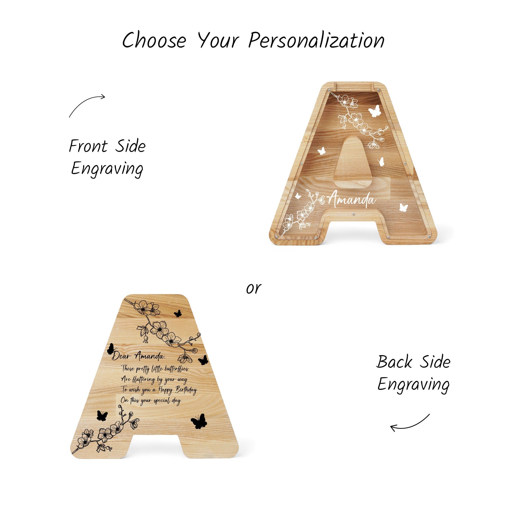 Personalized Letter Piggy Bank For Kids, Custom Money Box for Birthday Gift, Name Engraved Coin Jar