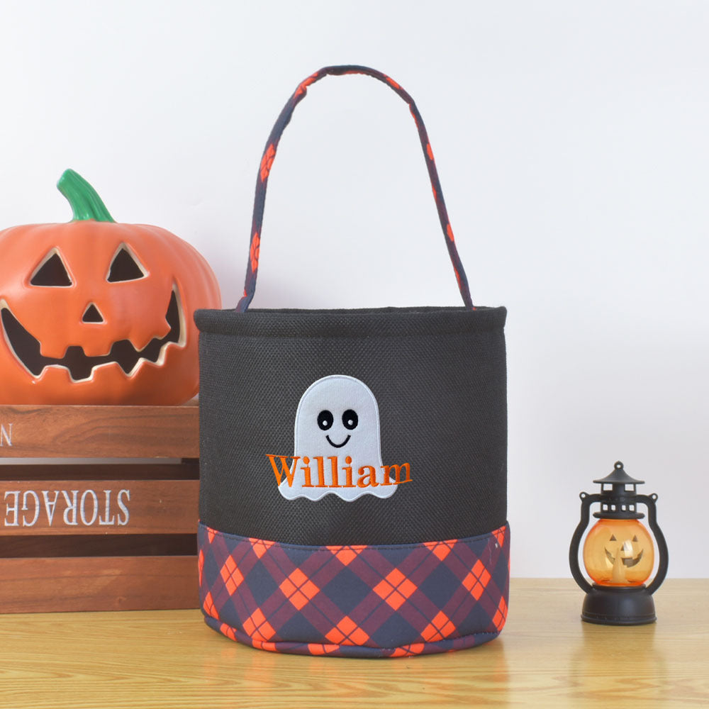 Trick-or-treat bucket, Embroidery Name Personalized, Kid's Candy Bag Halloween Basket
