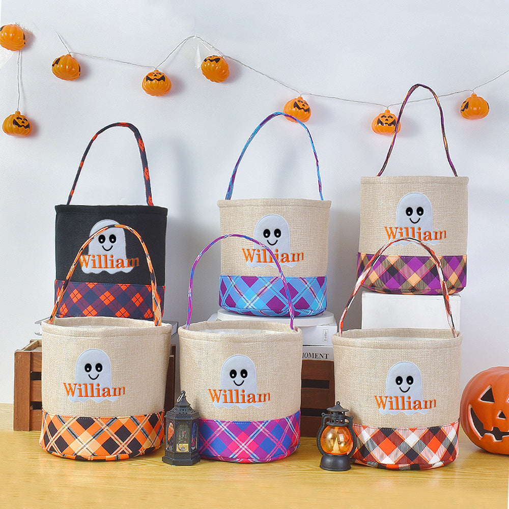 Trick-or-treat bucket, Embroidery Name Personalized, Kid's Candy Bag Halloween Basket