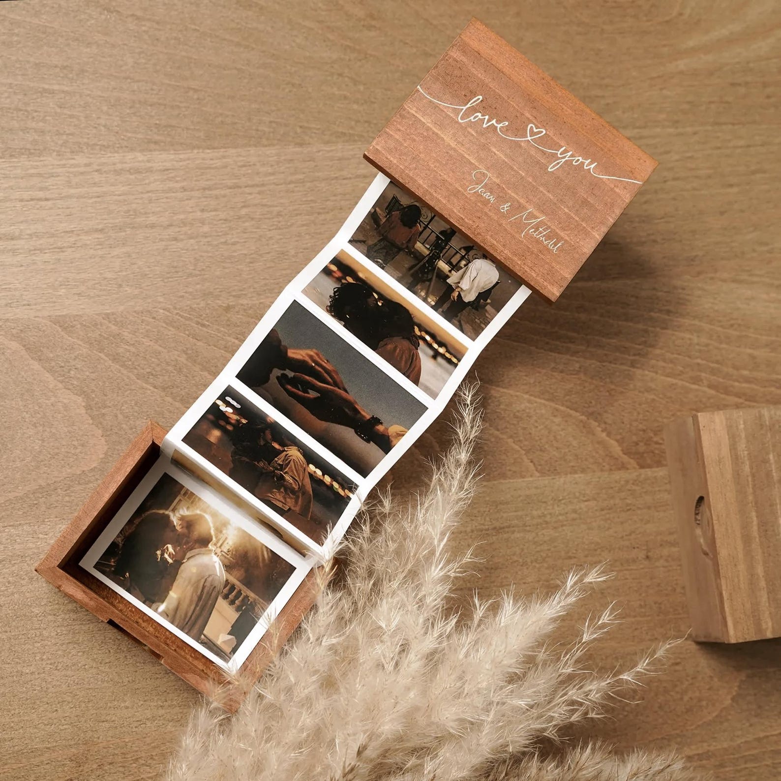 Pull Out Photo Album Custom Wooden Photo Box Personalized Memory Keepsake Box