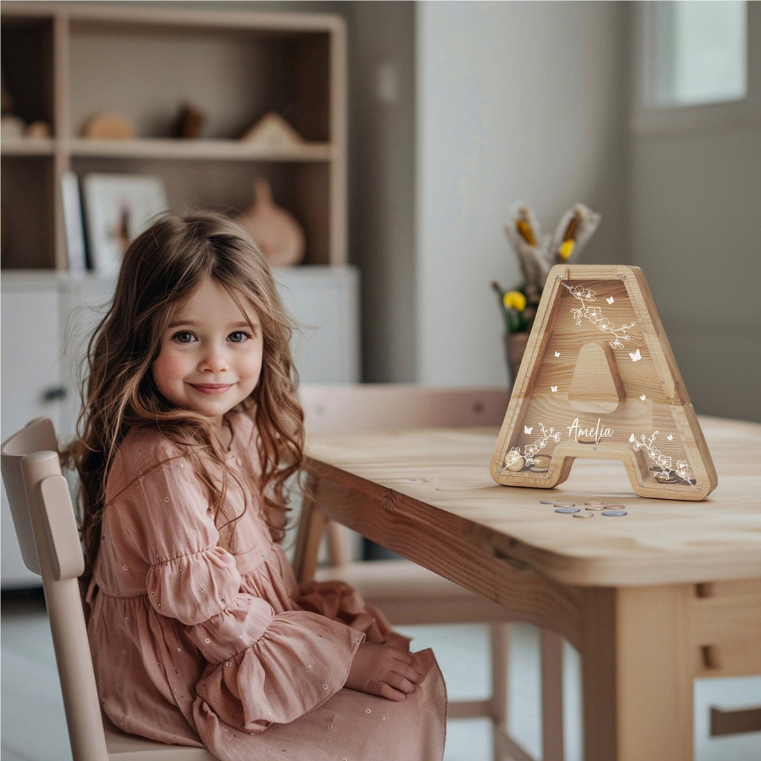 Personalized Letter Piggy Bank For Kids, Custom Money Box for Birthday Gift, Name Engraved Coin Jar