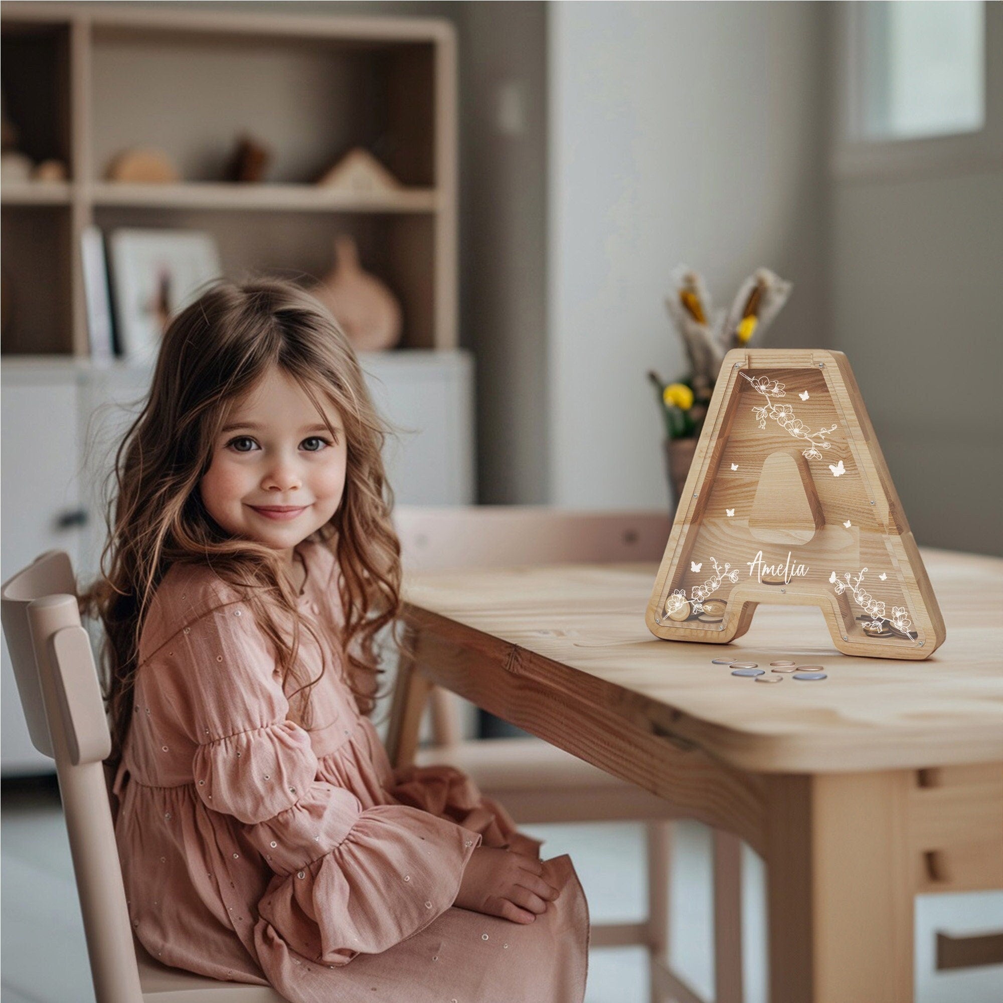 Personalized Letter Piggy Bank For Kids, Custom Money Box for Birthday Gift, Name Engraved Coin Jar