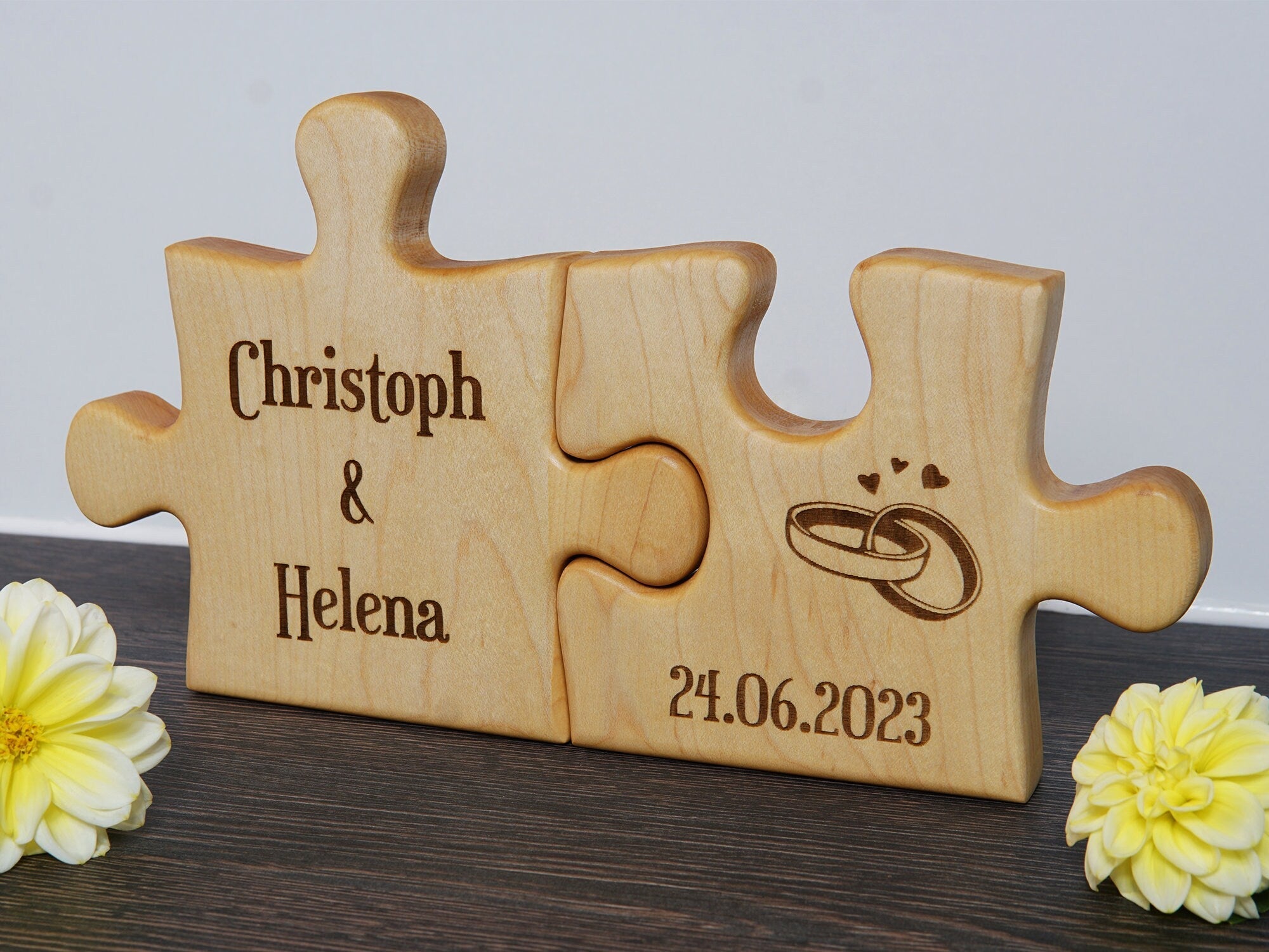 Wedding puzzle made of wood personalized as a gift for Couple
