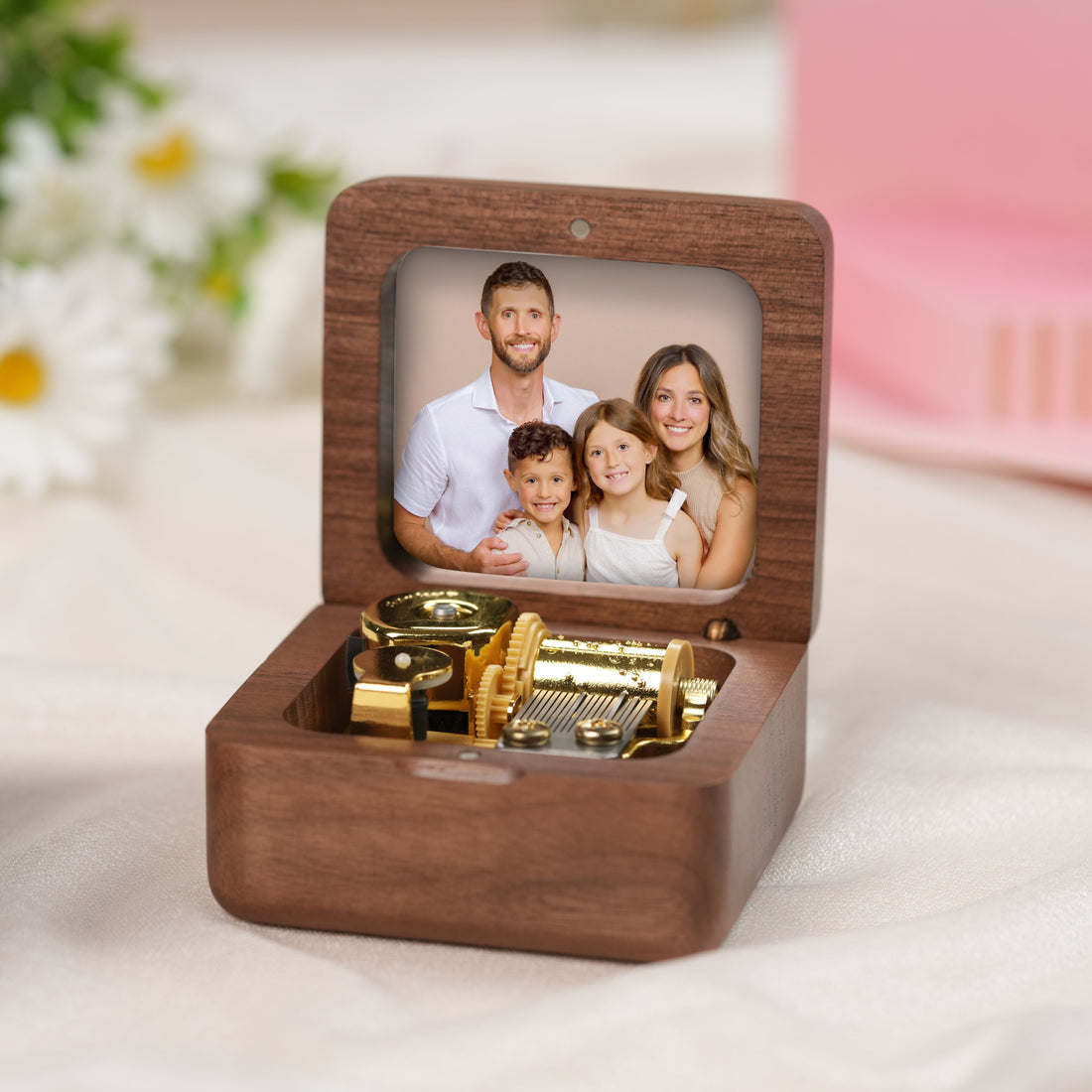 Personalized Music Box with a Custom Metal Melody Mechanism, Wooden Square Music Box