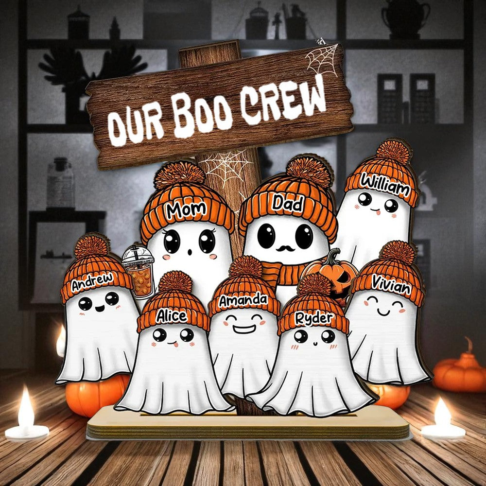 Family Our Boo Crew Fall Season Halloween Personalized 2-Layer Standing Wooden Stand