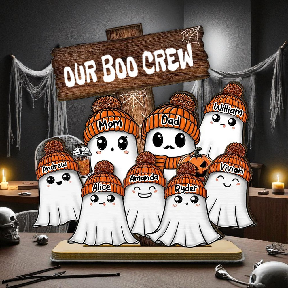 Family Our Boo Crew Fall Season Halloween Personalized 2-Layer Standing Wooden Stand