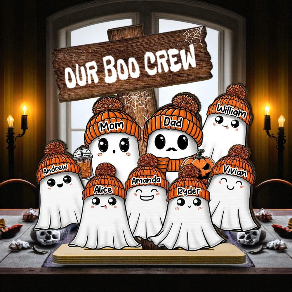 Family Our Boo Crew Fall Season Halloween Personalized 2-Layer Standing Wooden Stand
