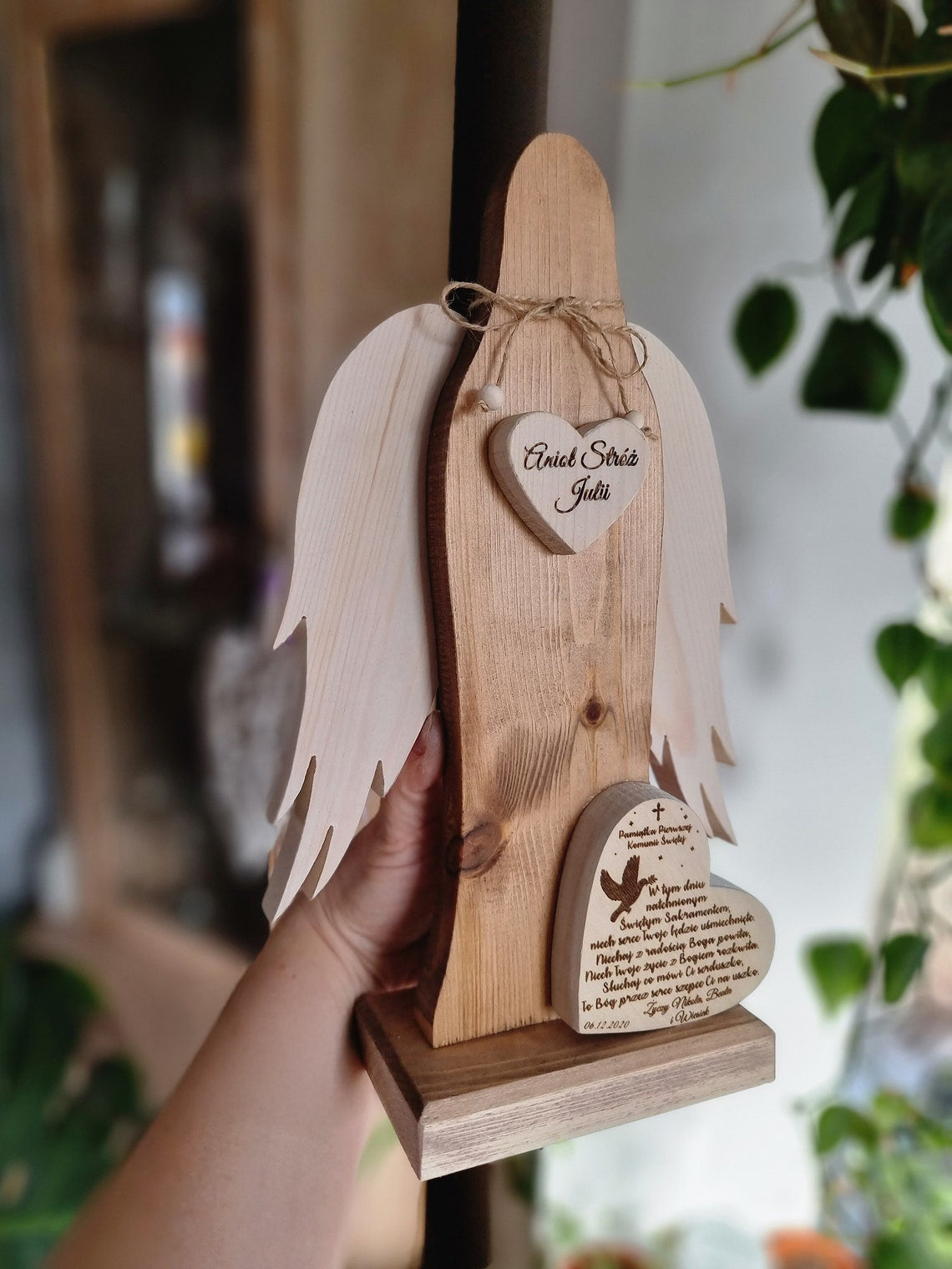 Personalised Solid Wood Angel, Guardian Angel, HandMade Angel, Rustic Angel Ornaments Decoration