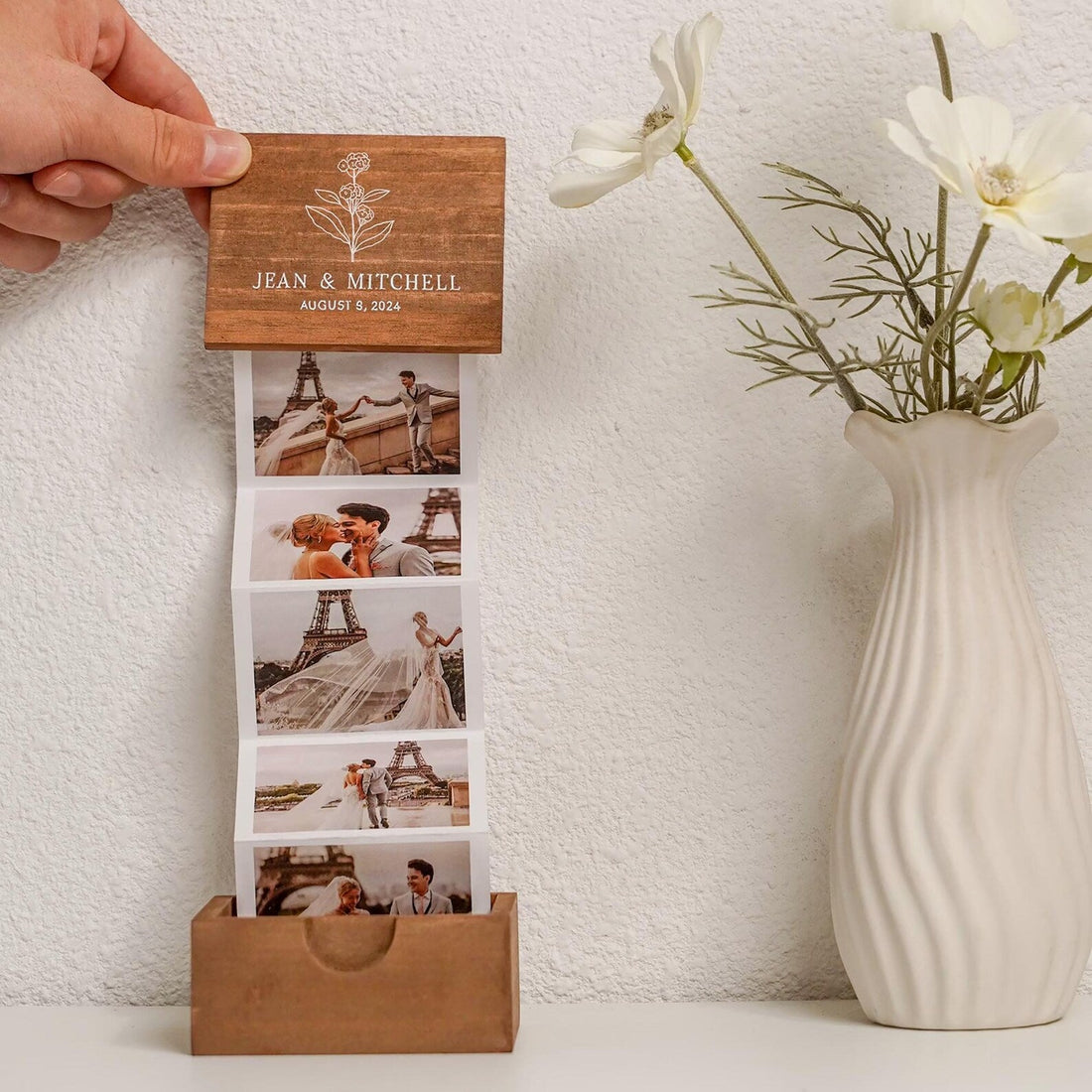 Pull Out Photo Album Custom Wooden Photo Box Personalized Memory Keepsake Box