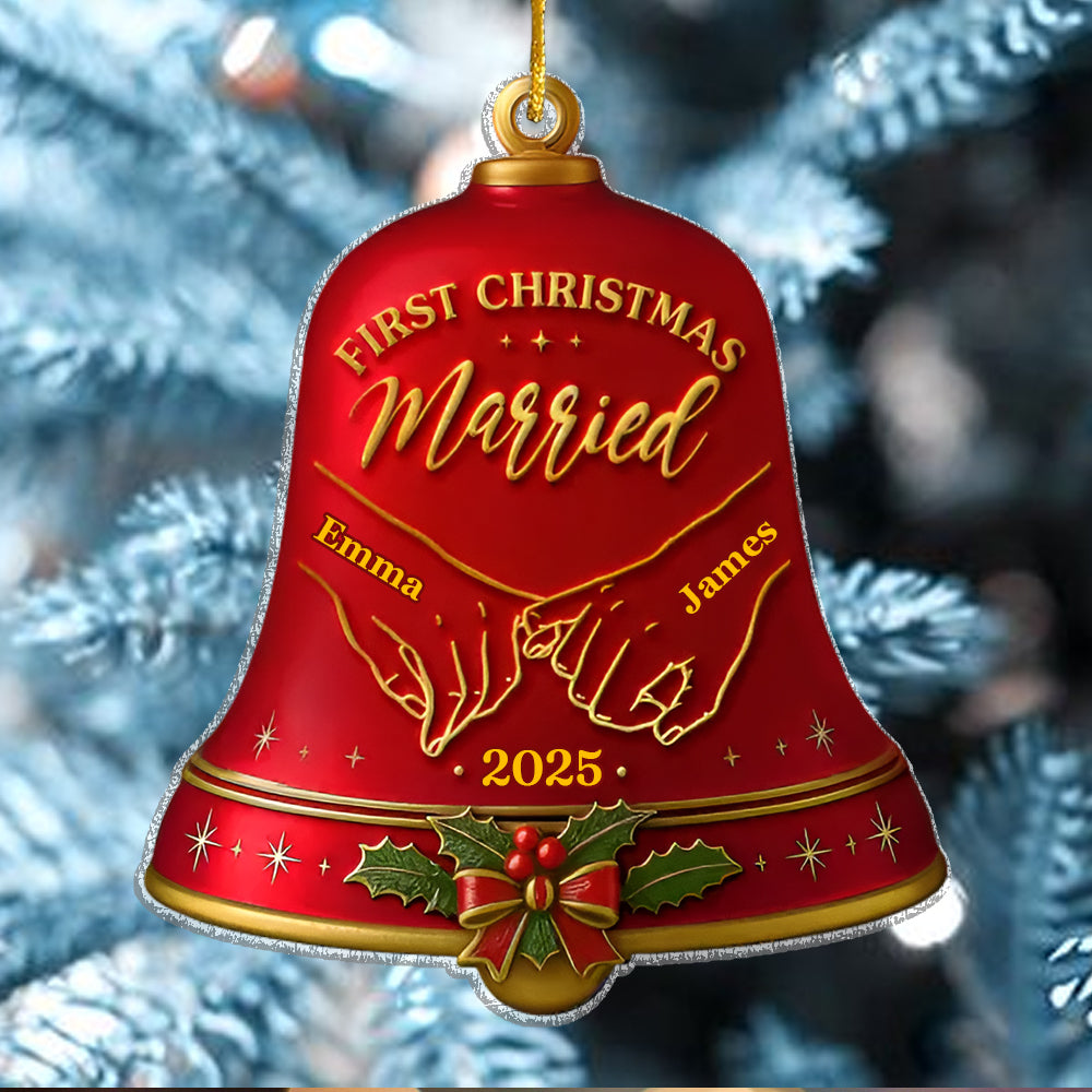 Custom Acrylic Ornament - Personalized Anniversary Christmas Wedding Gifts For Husband And Wife, Him And Her - Together Under The Christmas Bells
