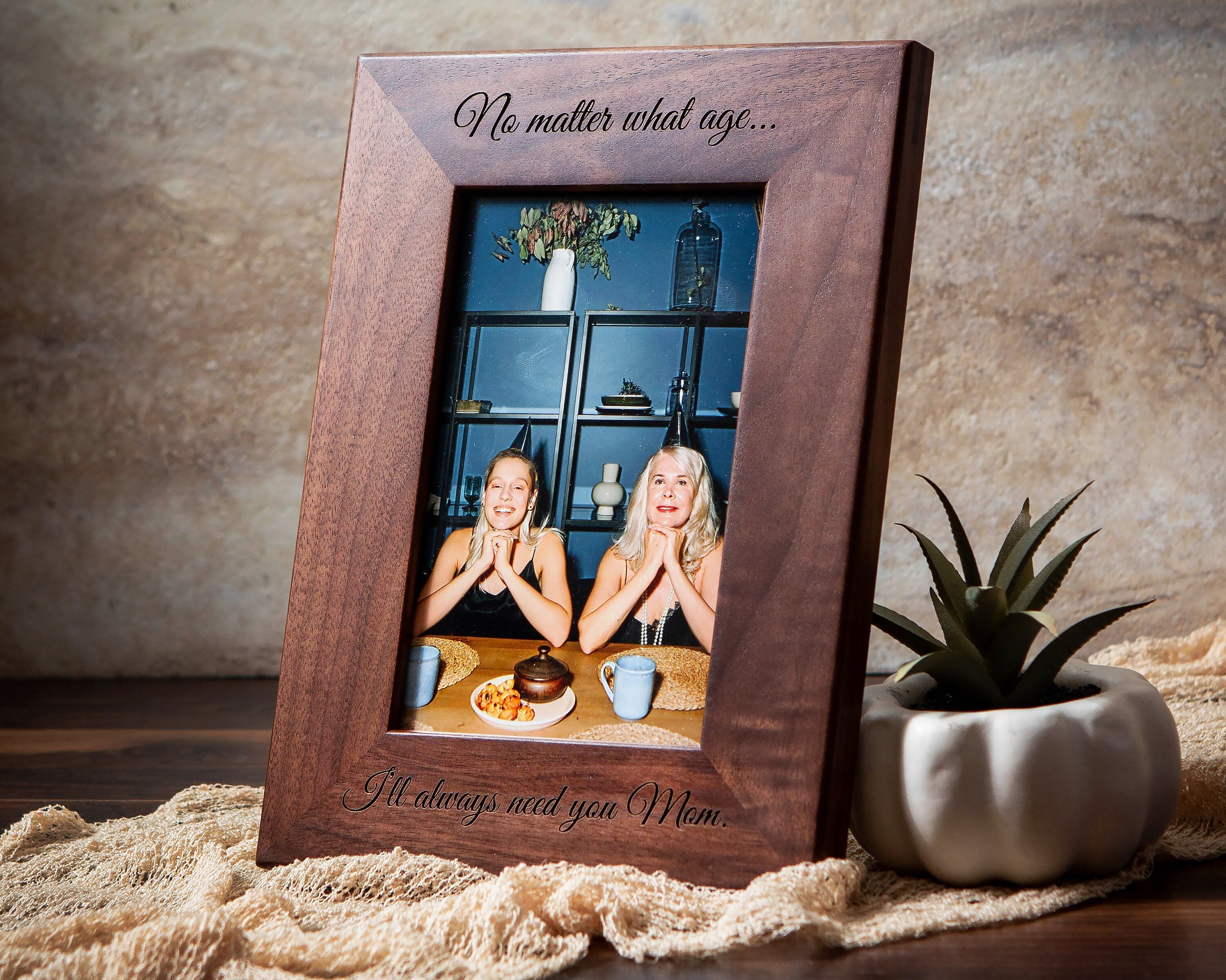 Engraved Wood Frame - Custom Personalized Walnut Photo Frame, 5th Anniversary, Picture Print Display Engagement Wedding Gift for Bride Groom