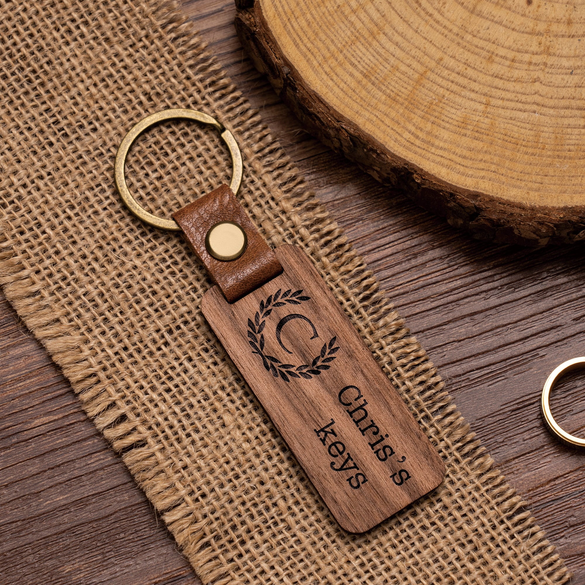 Personalized Walnut Wood Keychain, Engraved Keychain, Custom Wood Key Chain, Birthday or Anniversary Gift for Her or Him, Gift for Mom Dad