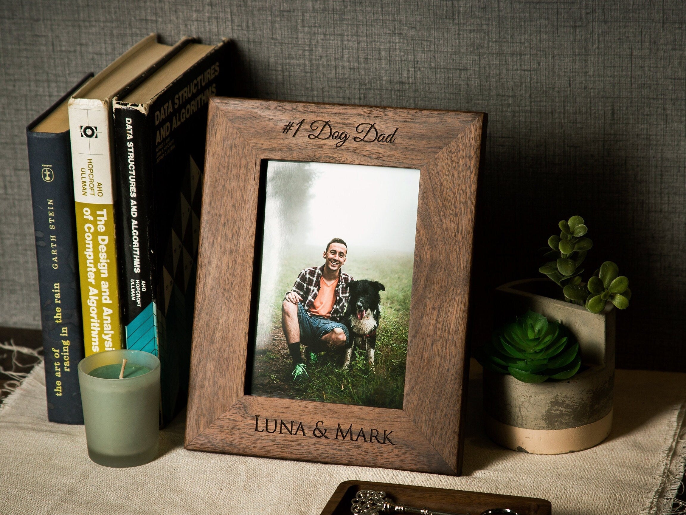 Engraved Wood Frame - Custom Personalized Walnut Photo Frame, 5th Anniversary, Picture Print Display Engagement Wedding Gift for Bride Groom