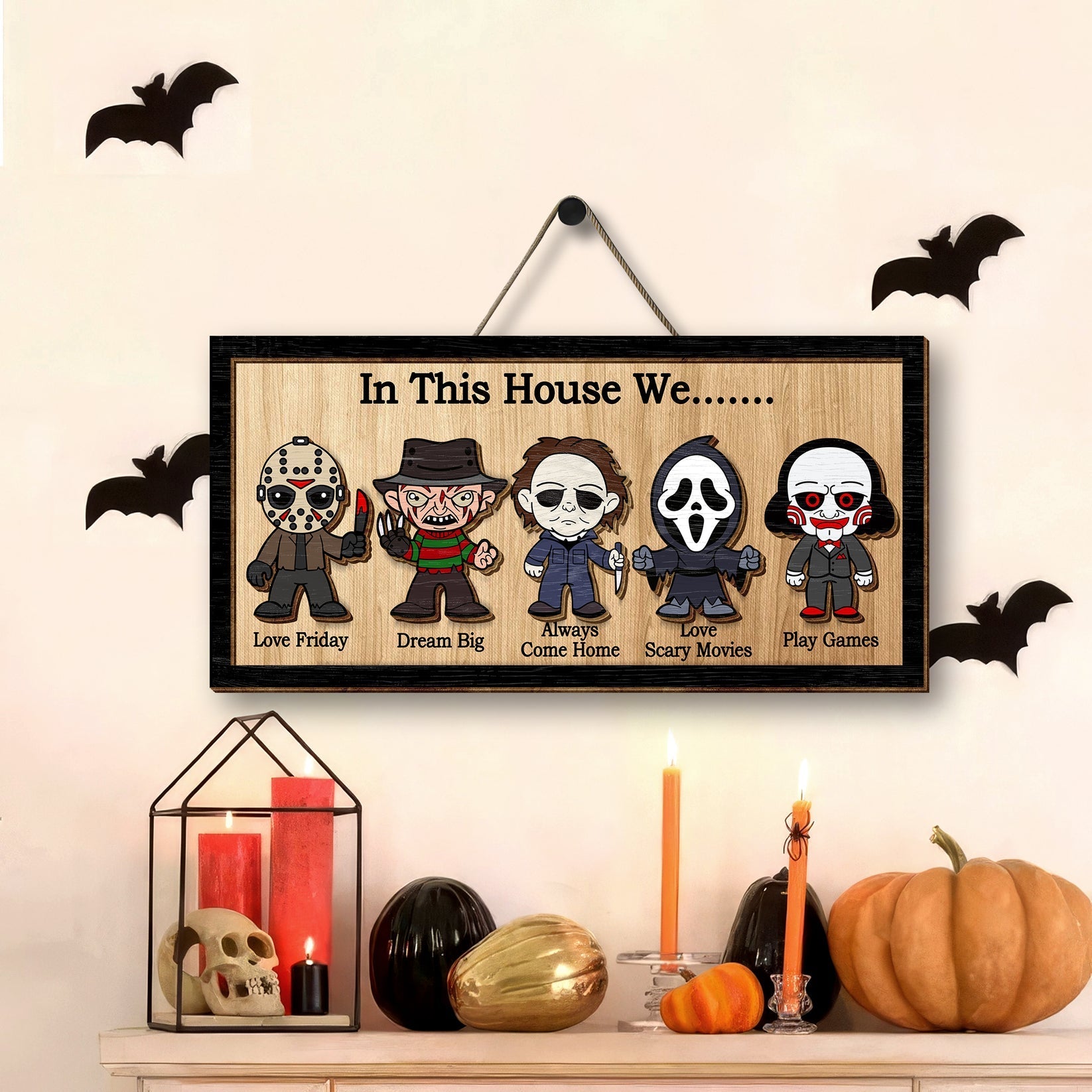 In This House We Horror Halloween 2 Layered Frame Wood Sign