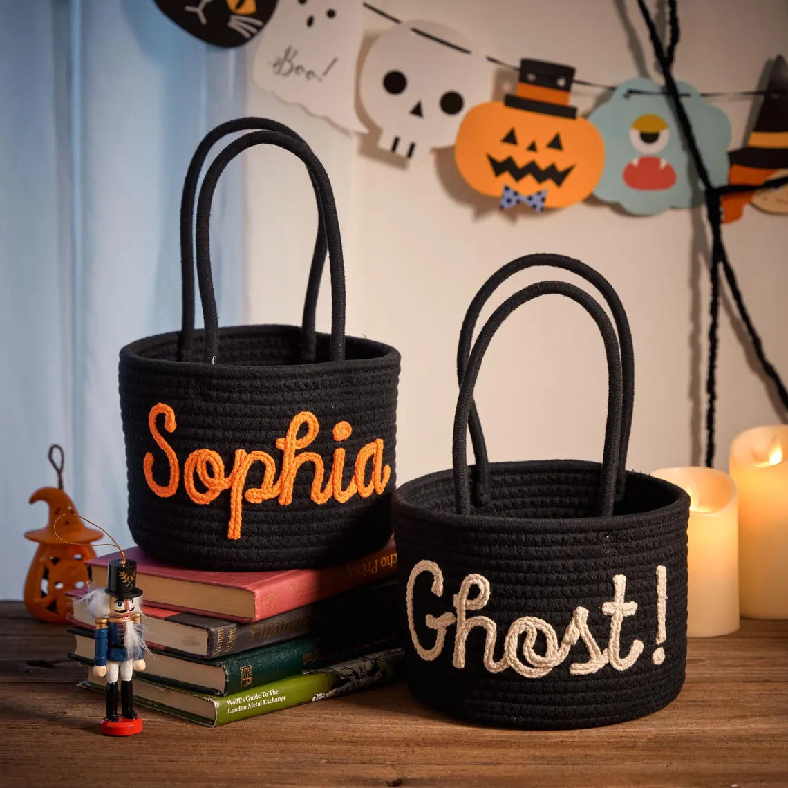 Personalized Halloween Cotton Basket, Custom Name Trick-or-Treat Bag, Custom Baby Shower Name Basket