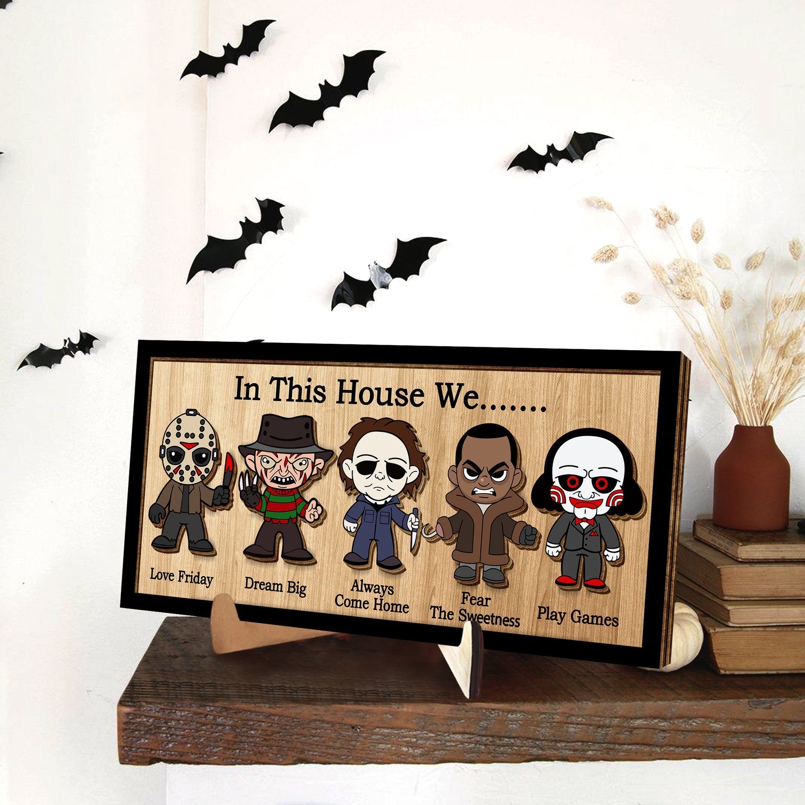 In This House We Horror Halloween 2 Layered Frame Wood Sign