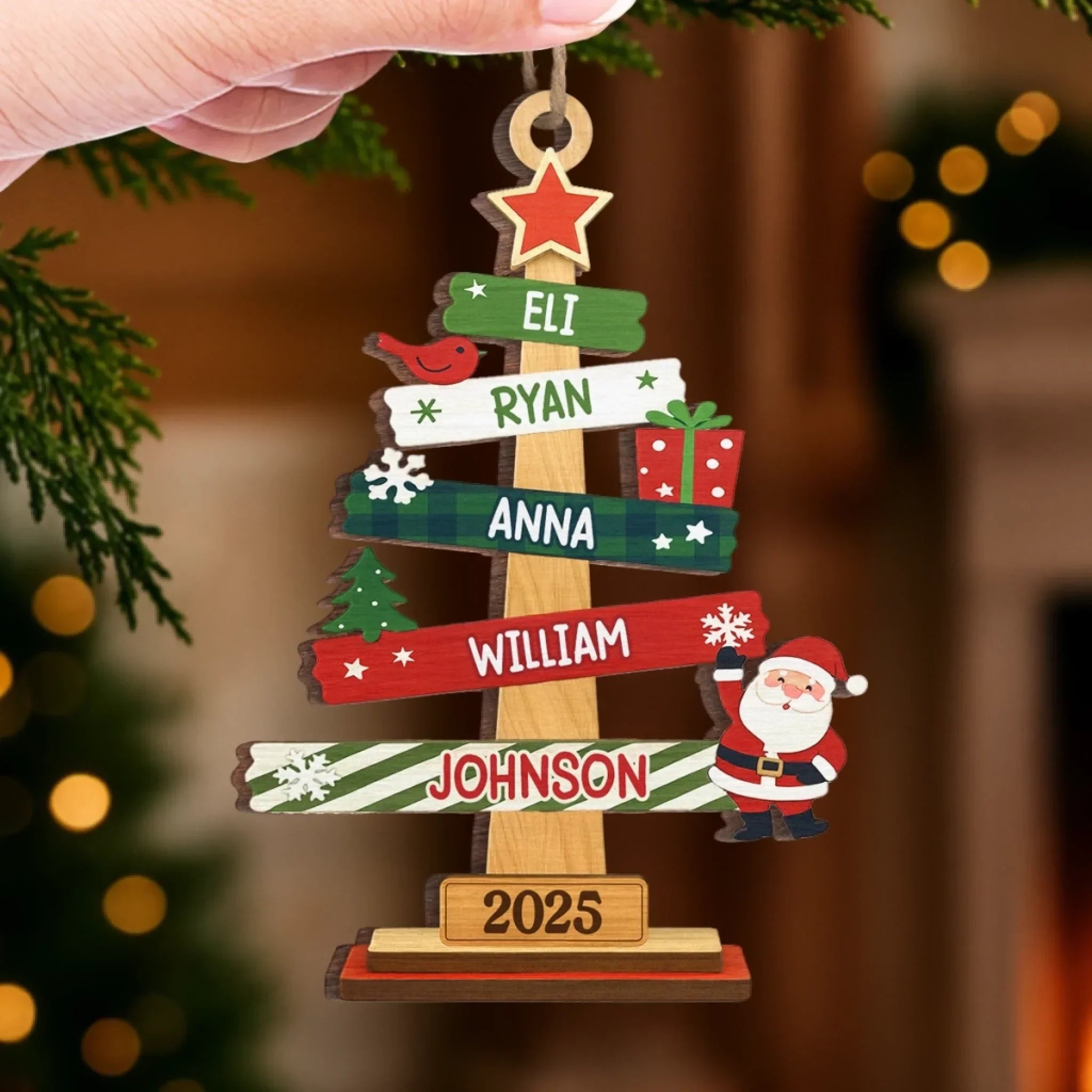 Our Family Christmas Tree Wooden Ornament - Personalized Christmas Gifts For Mom, Dad, Kids, Family