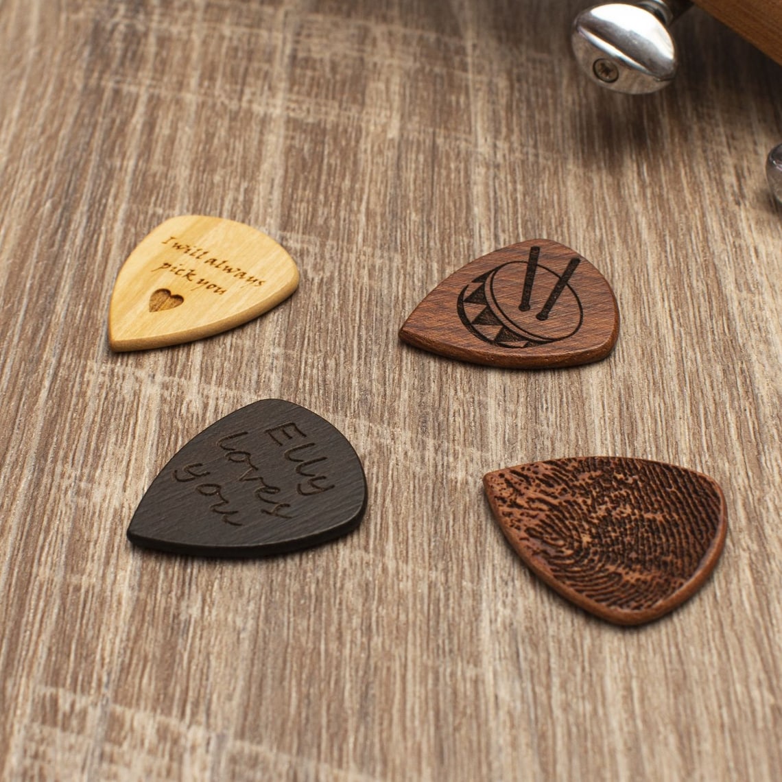 Personalized Wooden Guitar Picks with Case, Custom Guitar Pick Holder