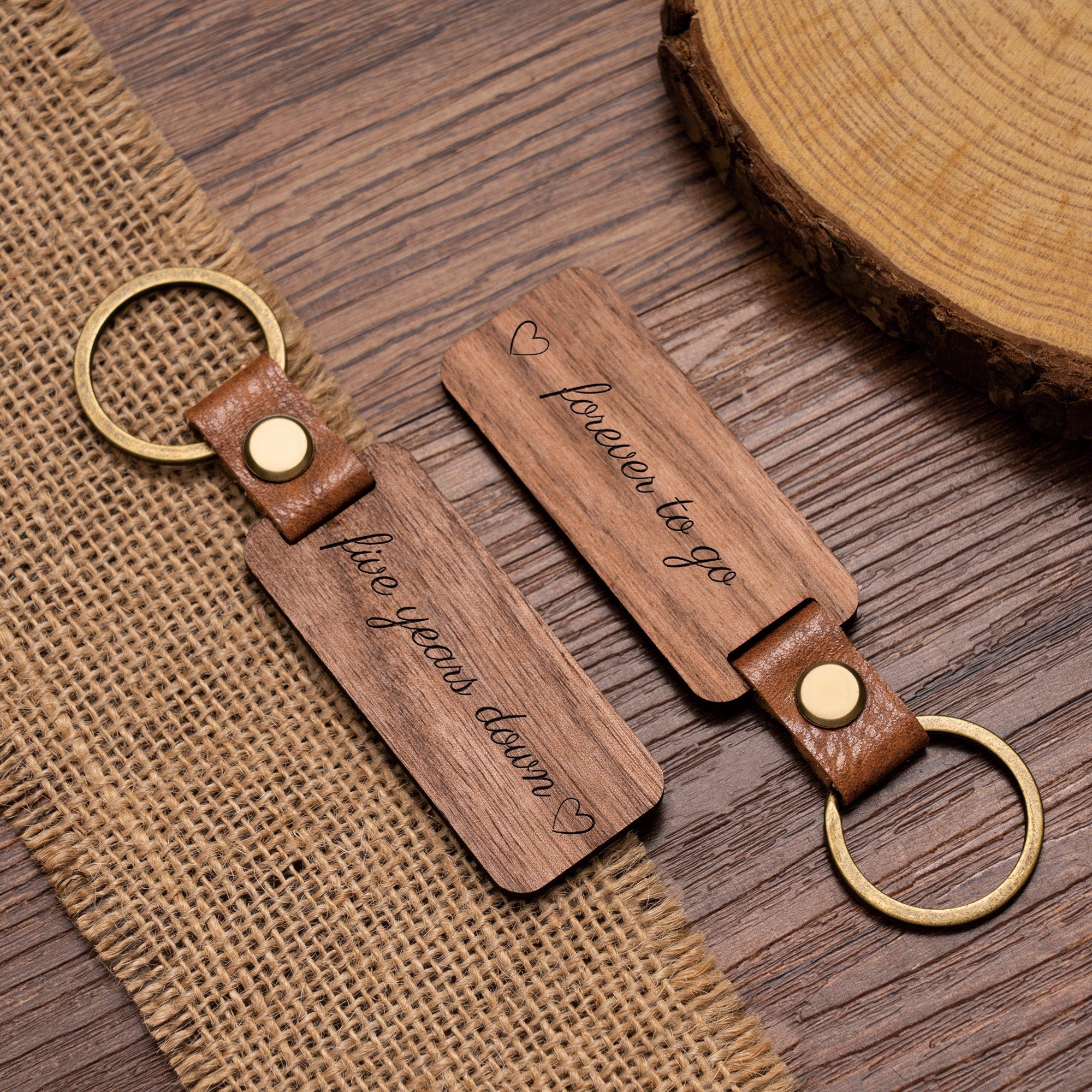 Personalised Wood Couple Keychain, Engraved Keyrings for Couple, Gift For Boyfriend or Husband