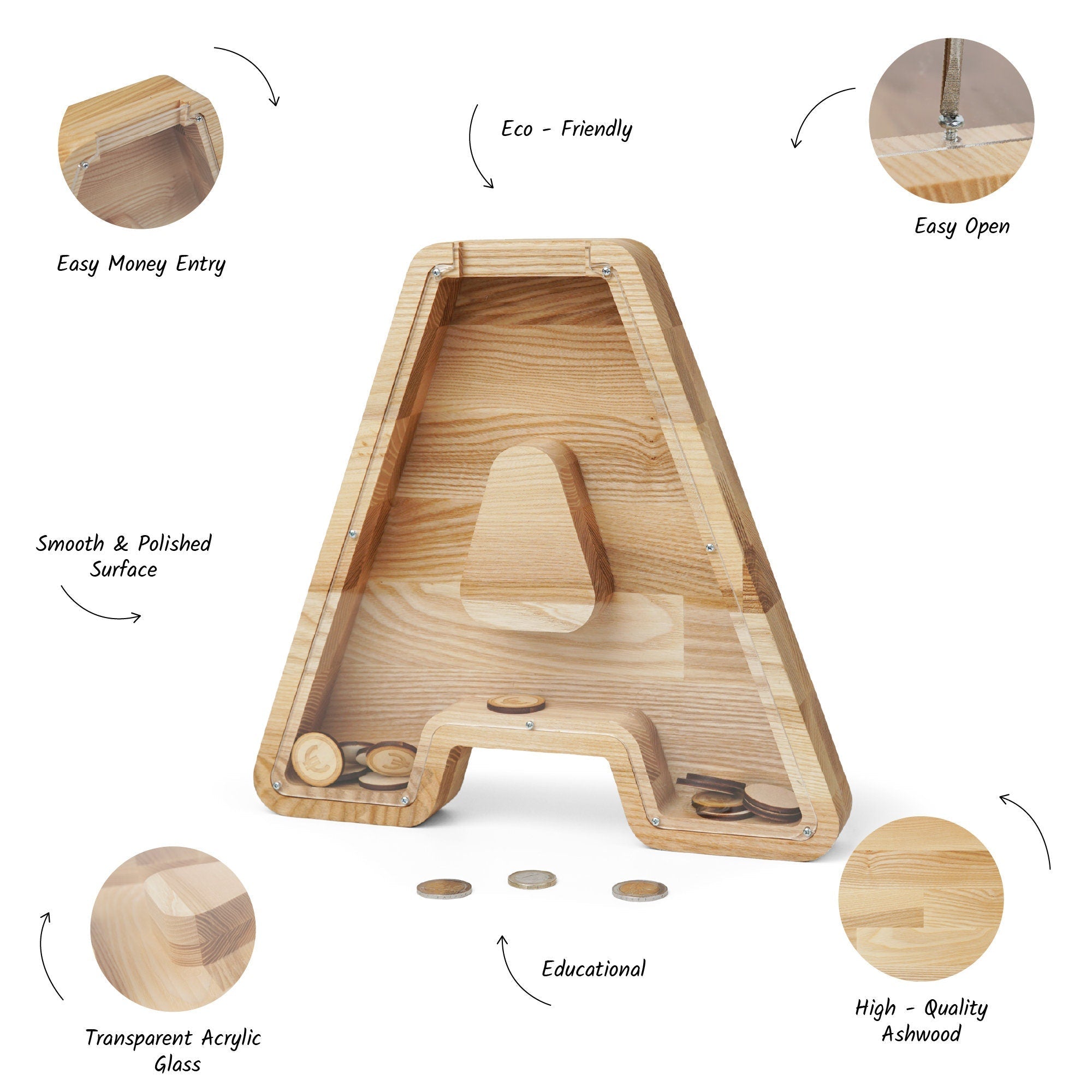 Personalized Letter Piggy Bank For Kids, Custom Money Box for Birthday Gift, Name Engraved Coin Jar