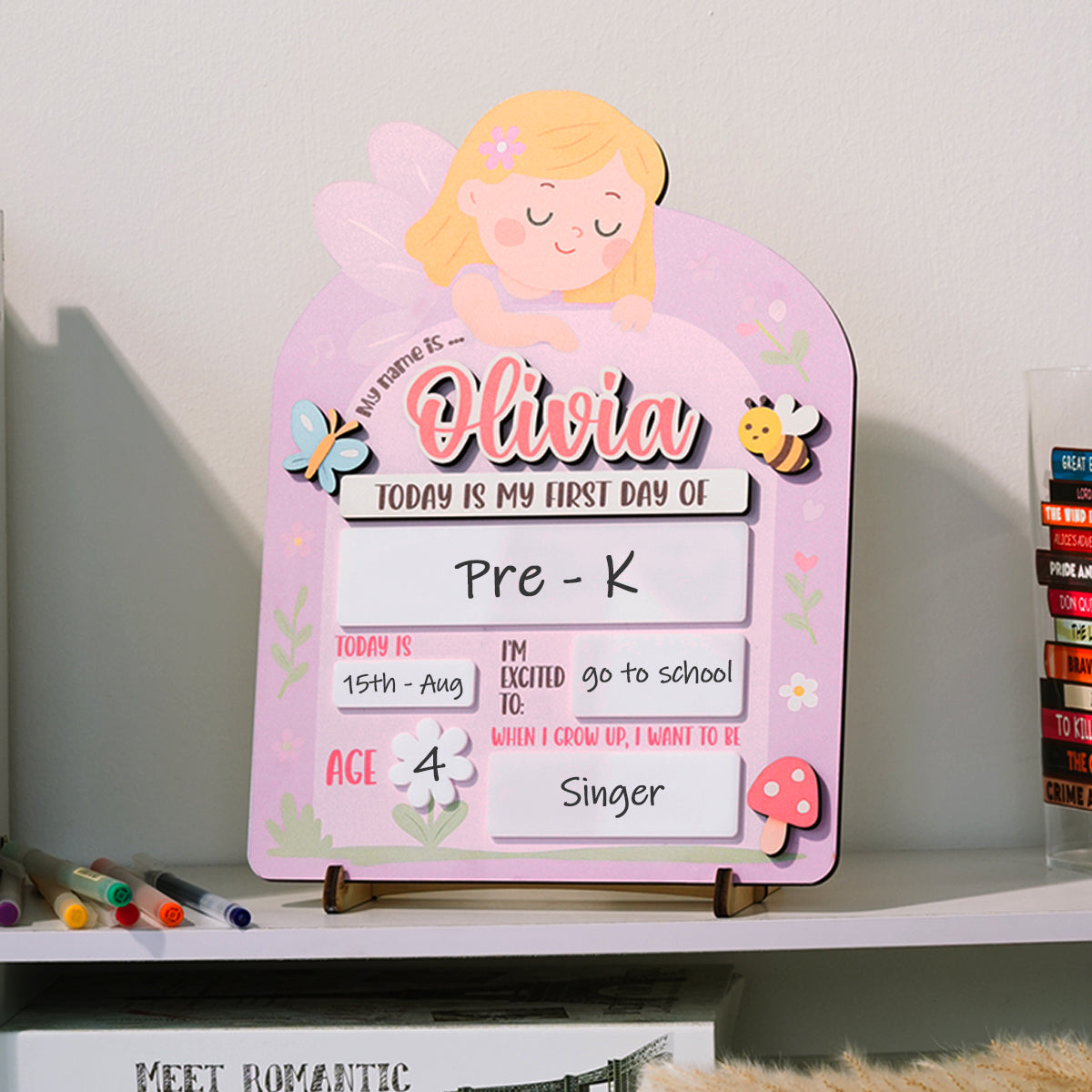 Back to School Sign Baby Angel, Custom Kids Daisy School Board Sign