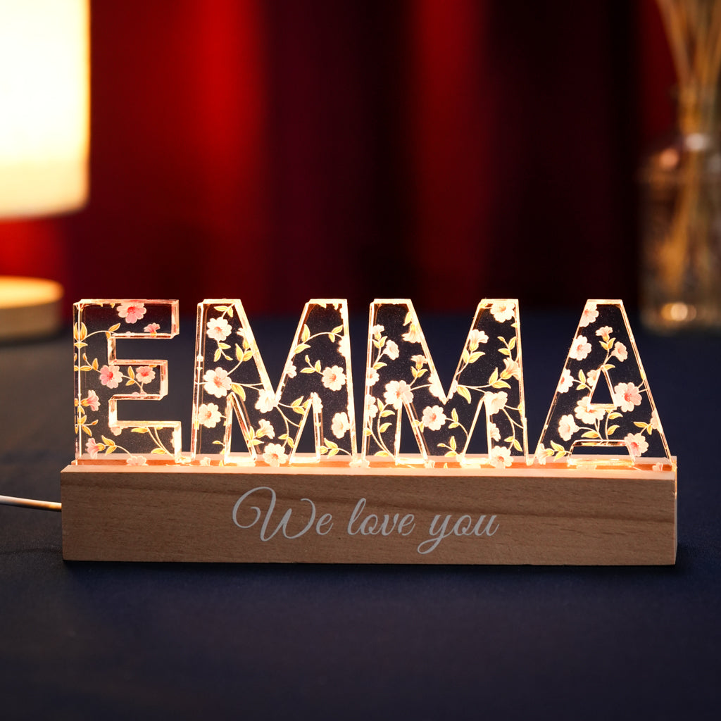 Personalized Acrylic LED Light - Floral Name Sign