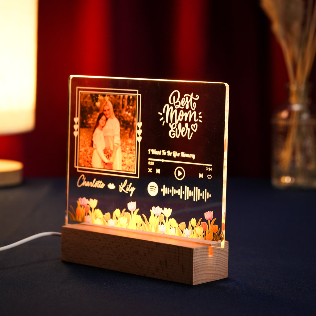 Custom LED Light Frame - Personalized Spotify Music Plaque with Photo & Song