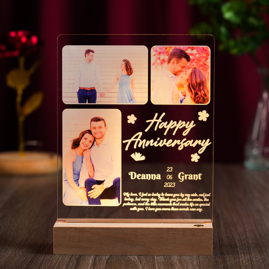 Personalized Anniversary LED Frame with Couple Photos, Names, Date and Love Letter