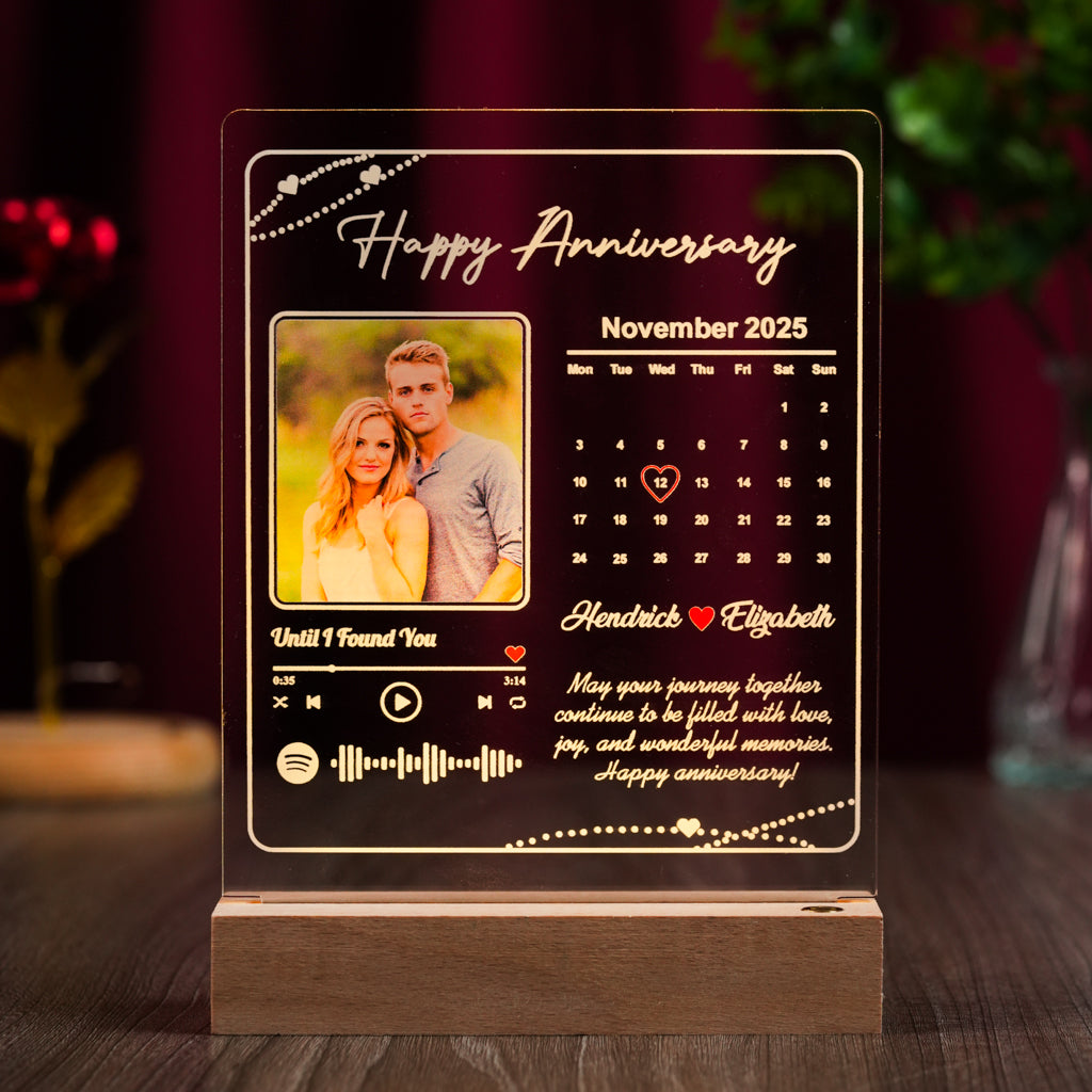 Custom Spotify Song Plaque with Calendar & Photo – Romantic Gift for Couples