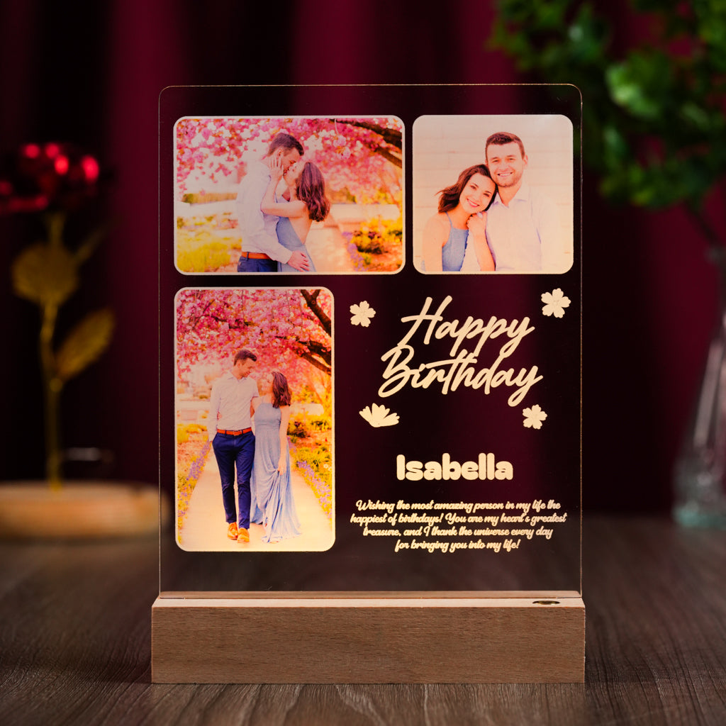 Custom LED Light Frame - Personalized Floral Birthday Acrylic