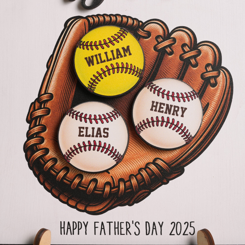 We Caught The Best Dad Baseball & Softball Personalized 2-Layer Wooden Plaque Custom Kid's Name – Perfect Gift for Husband and Dad