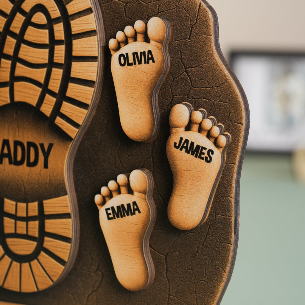 Father and Child Footprint Wooden Stand Personalized