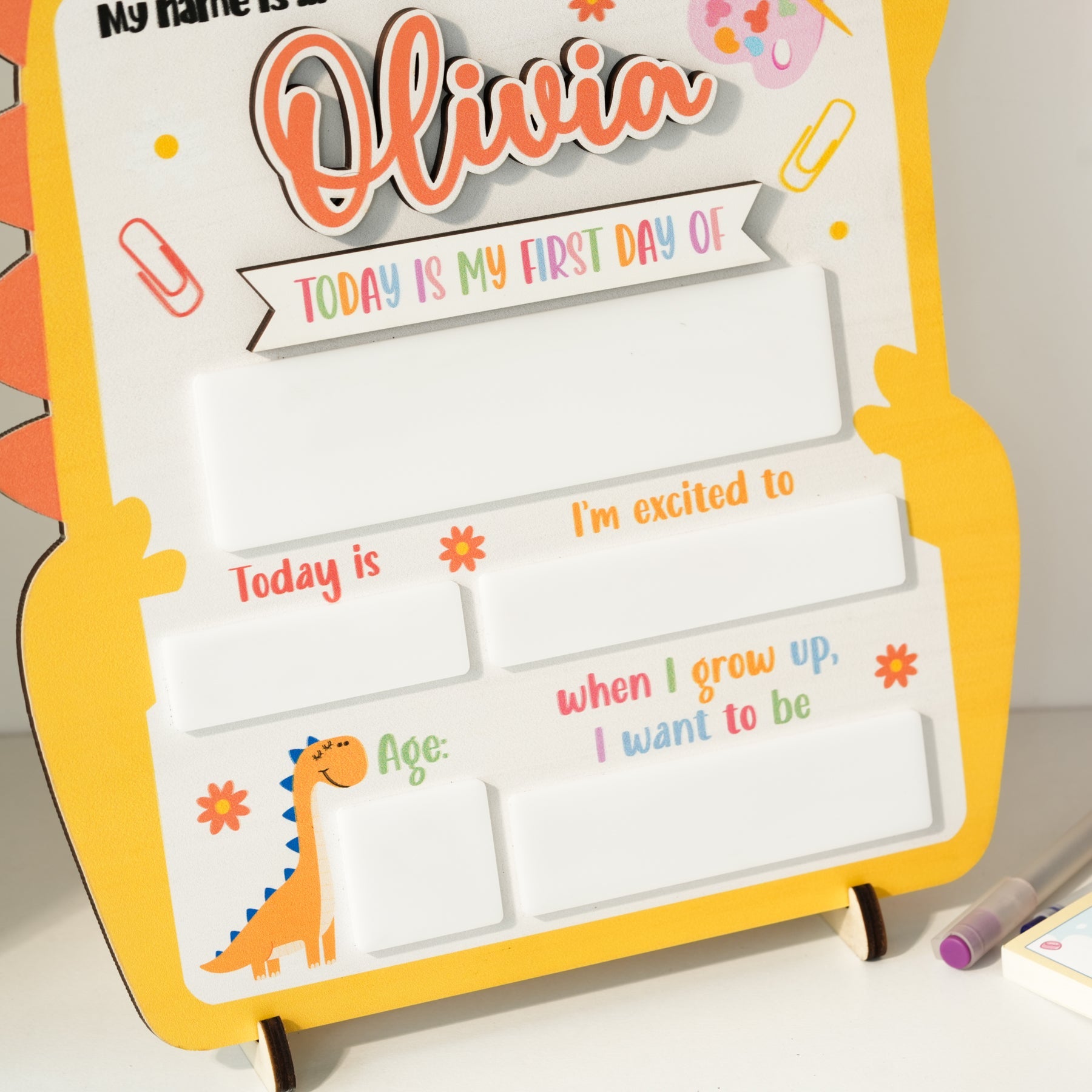 Back to School Sign Dino, Custom Kids School Board Sign