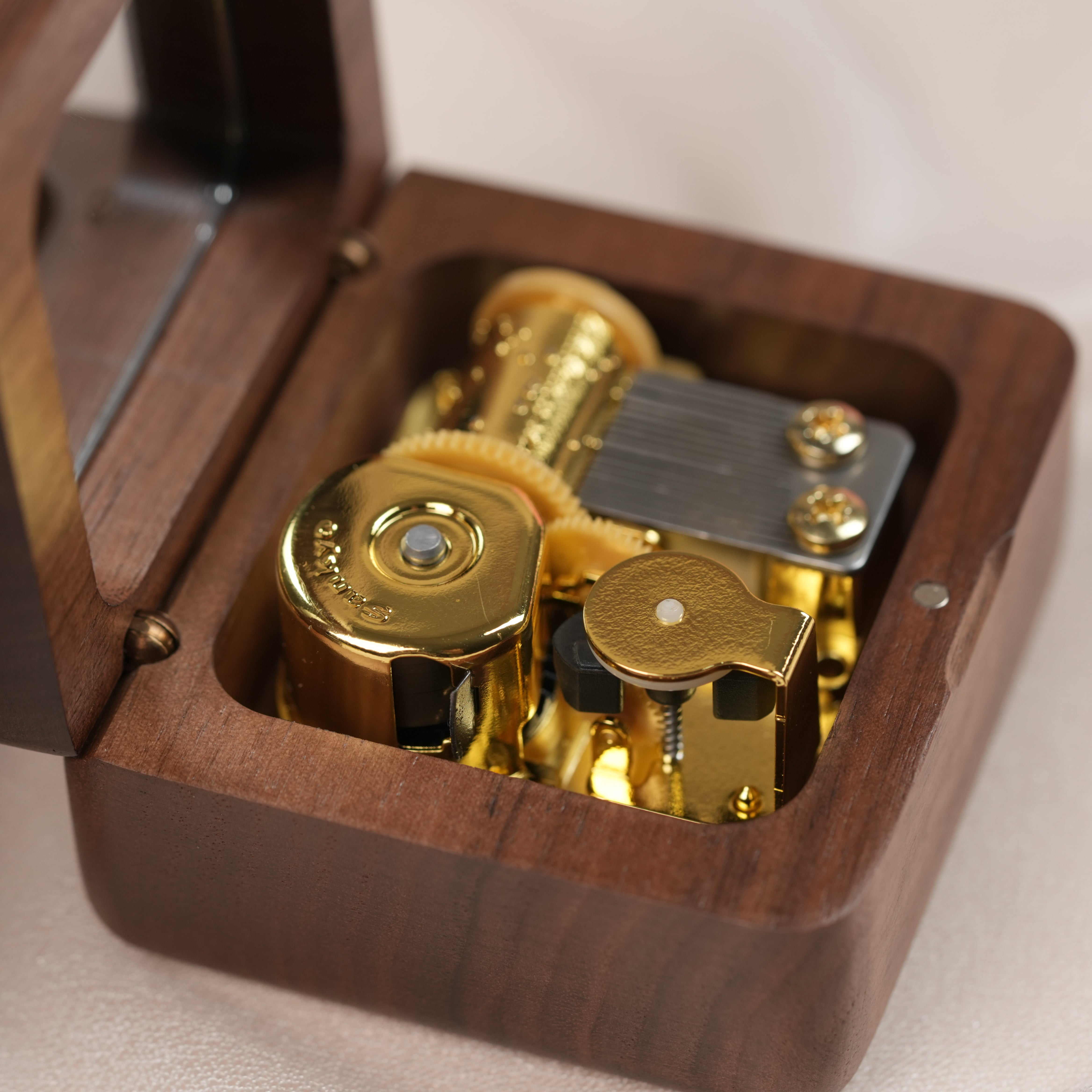 Personalized Music Box with a Custom Metal Melody Mechanism, Wooden Square Music Box