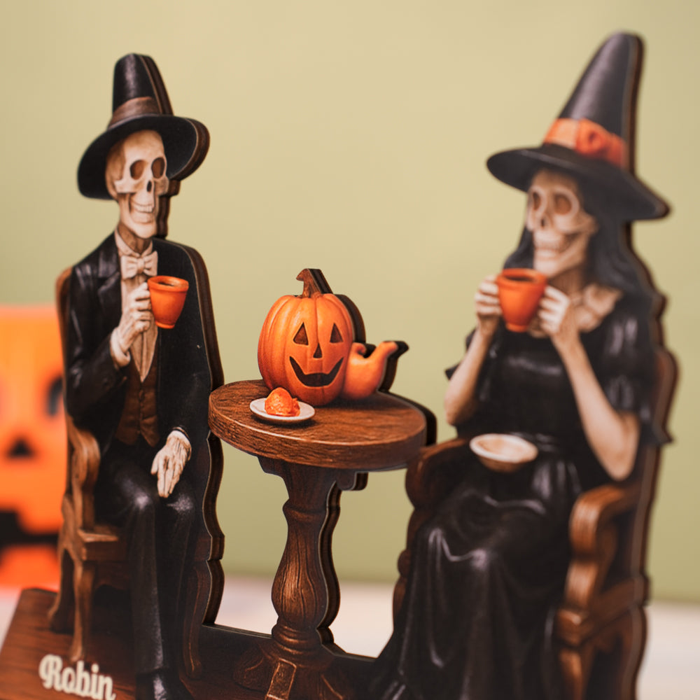 Growing Old Forever Wooden Stand Halloween Skeleton Couple