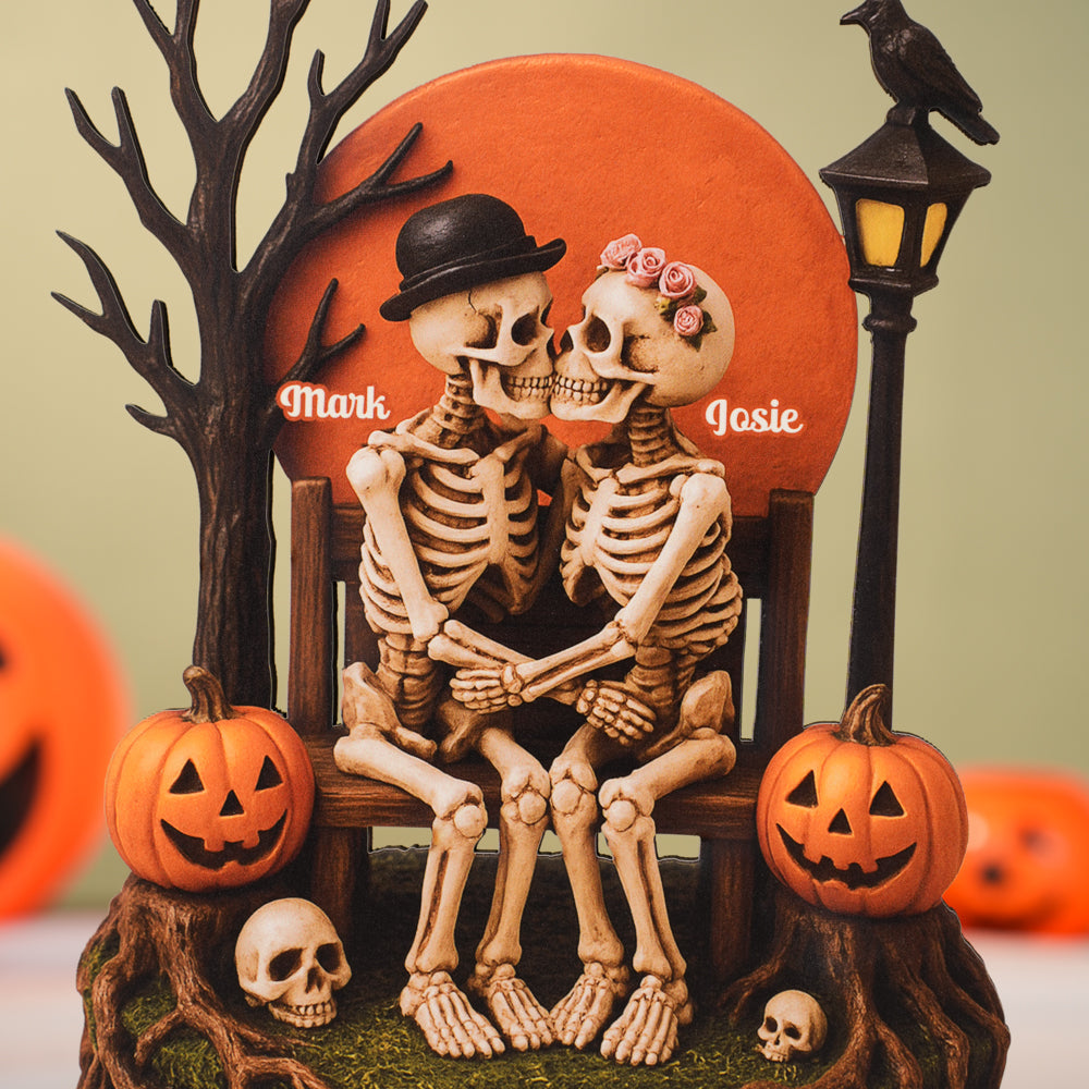 Growing Old Forever Wooden Stand Halloween Skeleton Couple