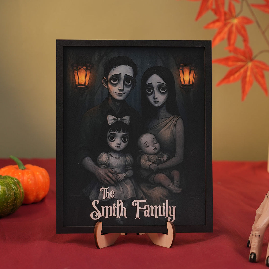 Custom Gothic Family Portrait from Photo Personalized Wooden Frame, Halloween Decor