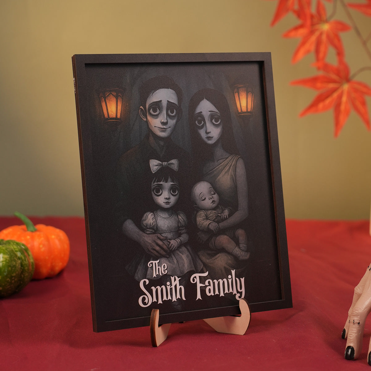 Custom Gothic Family Portrait from Photo Personalized Wooden Frame, Halloween Decor