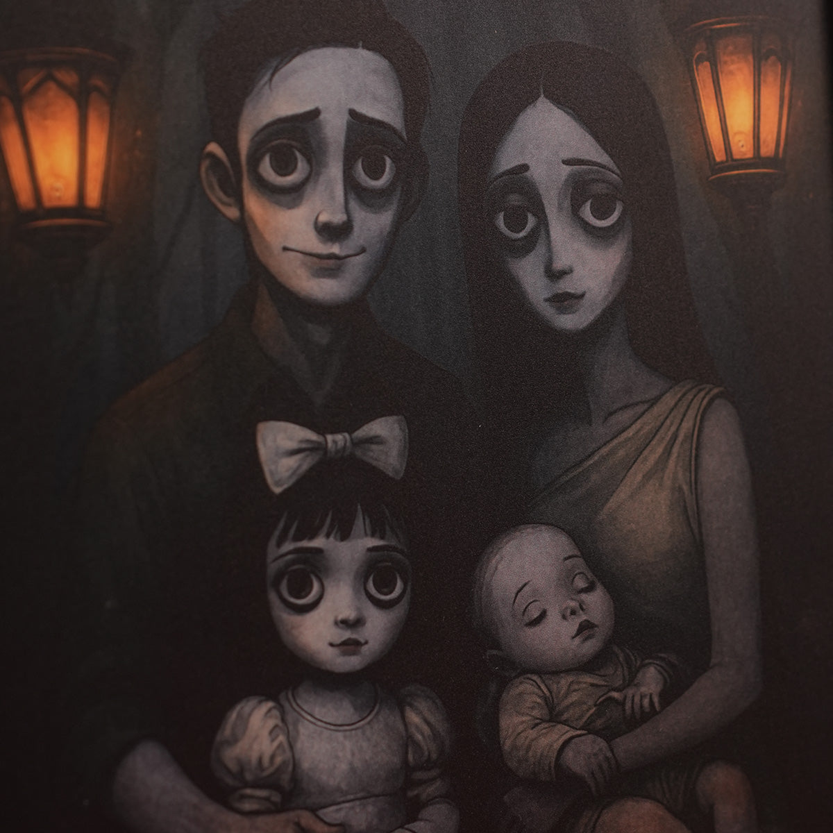 Custom Gothic Family Portrait from Photo Personalized Wooden Frame, Halloween Decor