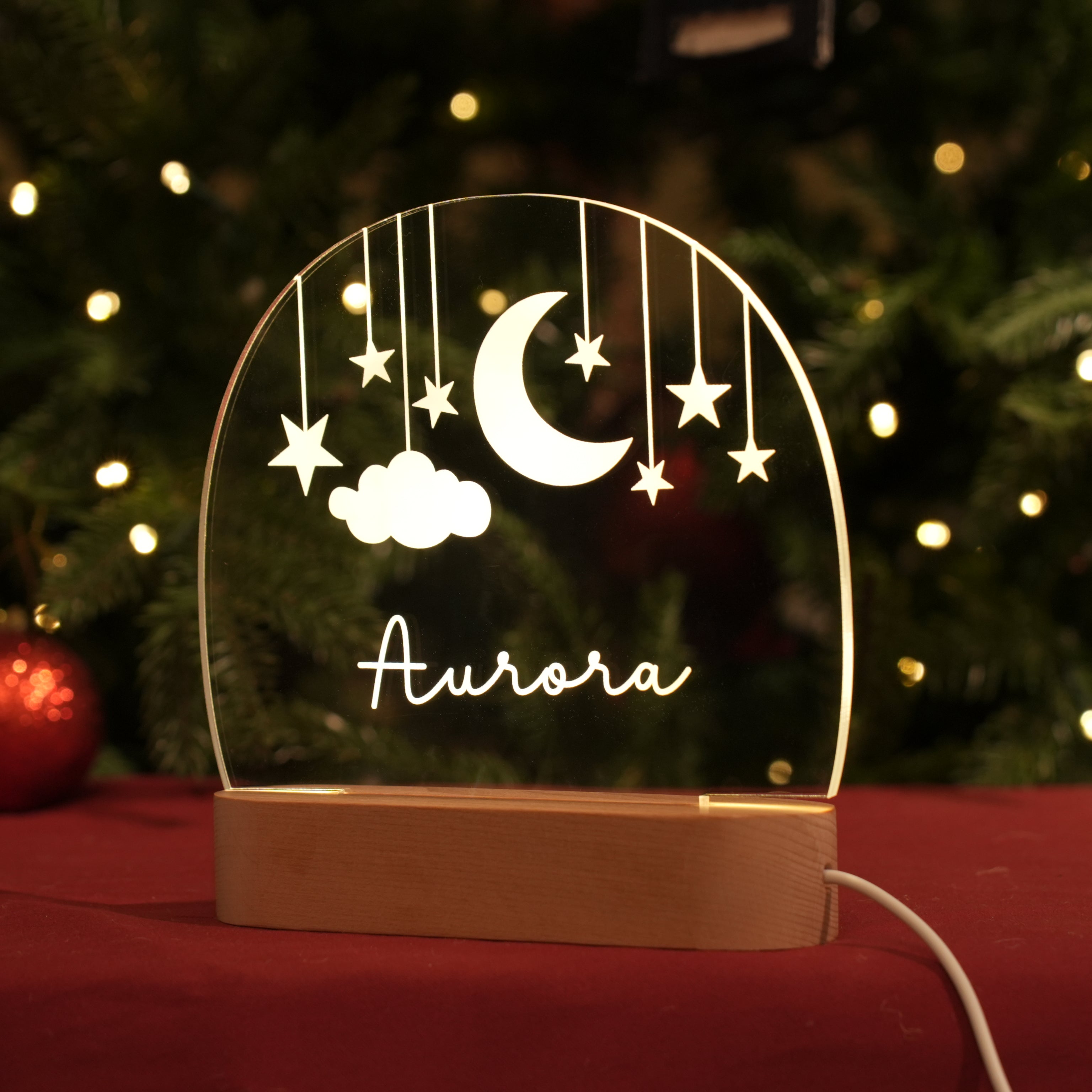 Custom Moon and Star Nightlight, Personalized Clouds Night Light with Name