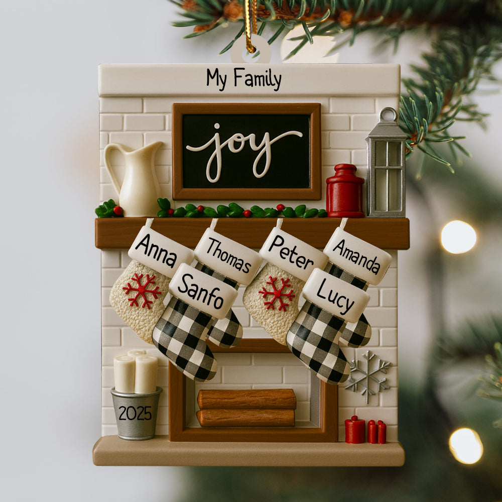 Fireplace Mantel Family Stocking Ornament Personalized Joy Ornament for Christmas Family of 2 3 4 5 6 7 8 9 10 11 12- Family of 11 Ornaments