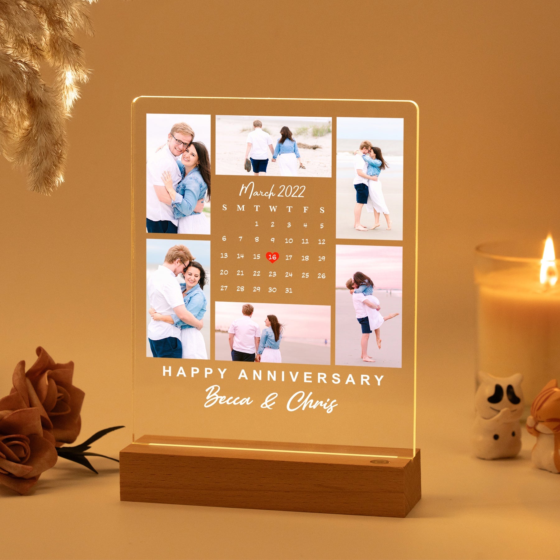 Personalized Anniversary LED Frame with Calendar and Couple Picture