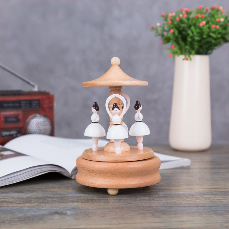 Musical Wooden Ballerina Carousel Keepsake, Engraved Name Music Box, Personalized Wooden MusicBox