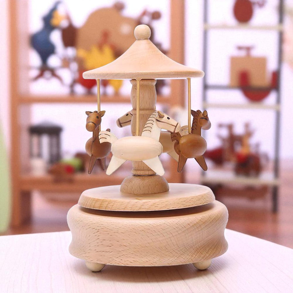 Musical Wooden Ballerina Carousel Keepsake, Engraved Name Music Box, Personalized Wooden MusicBox