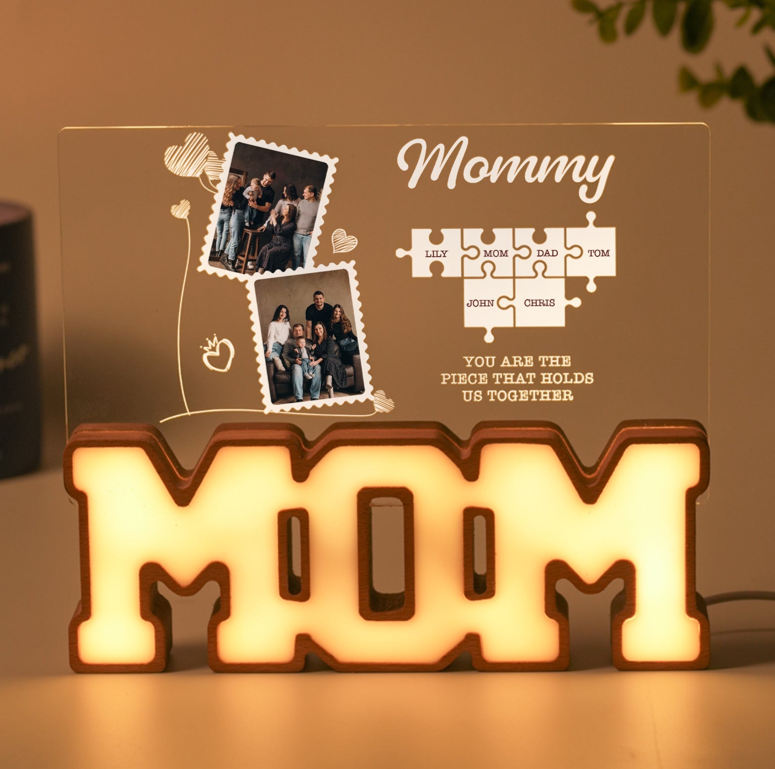 Personalized MOM Letter Night Light – The Piece That Holds Us Together
