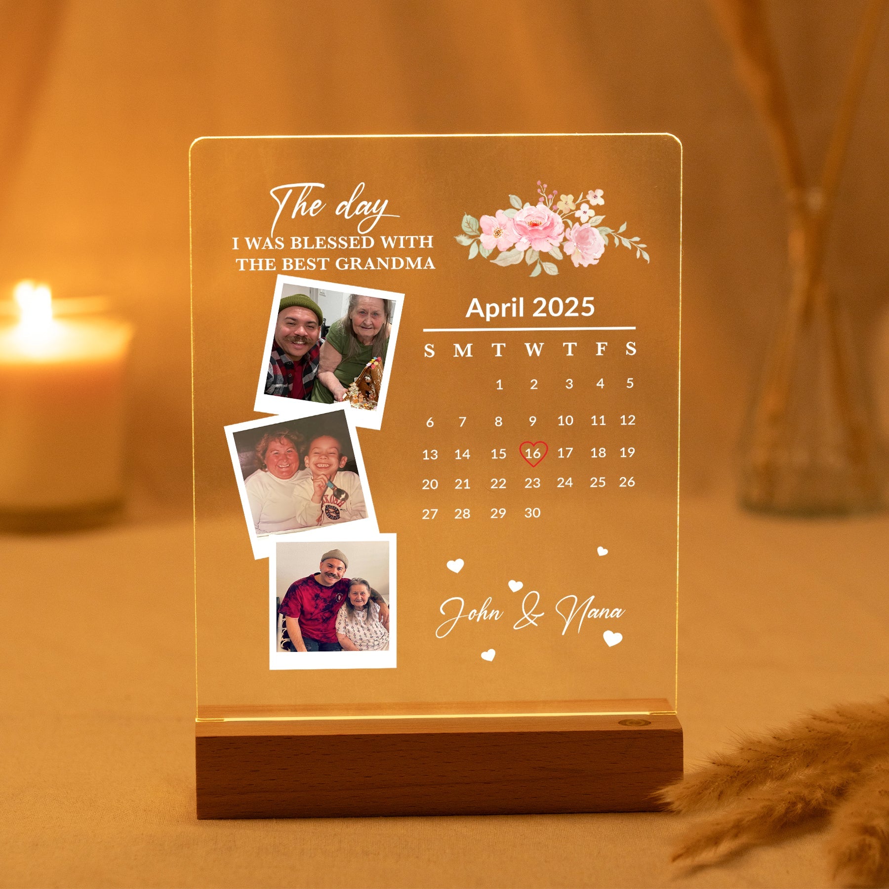 Custom LED Light Frame - Personalized Grandma Calendar Acrylic Plaque