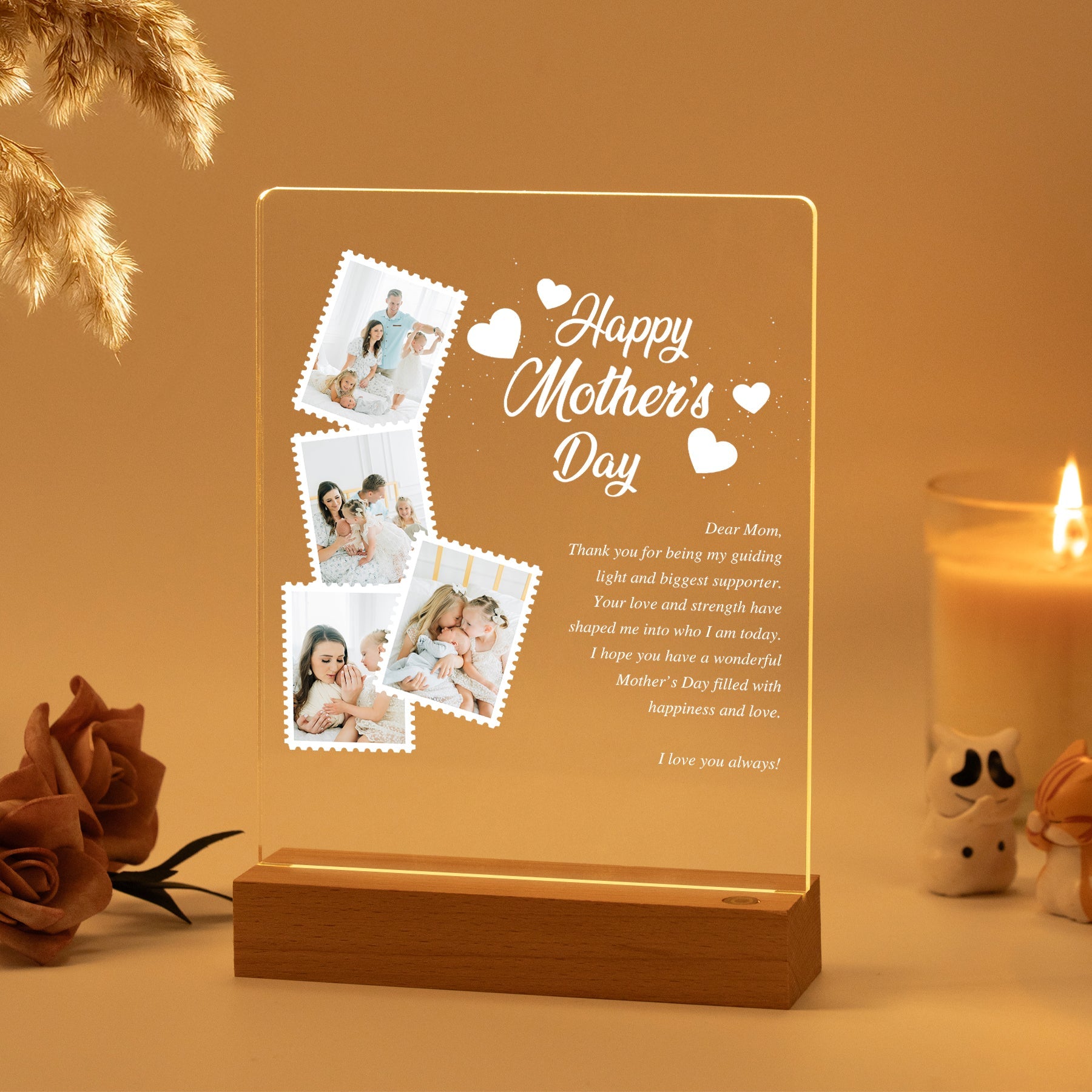 Custom LED Light Frame - Personalized Mother’s Day Acrylic Plaque with Message & Photos